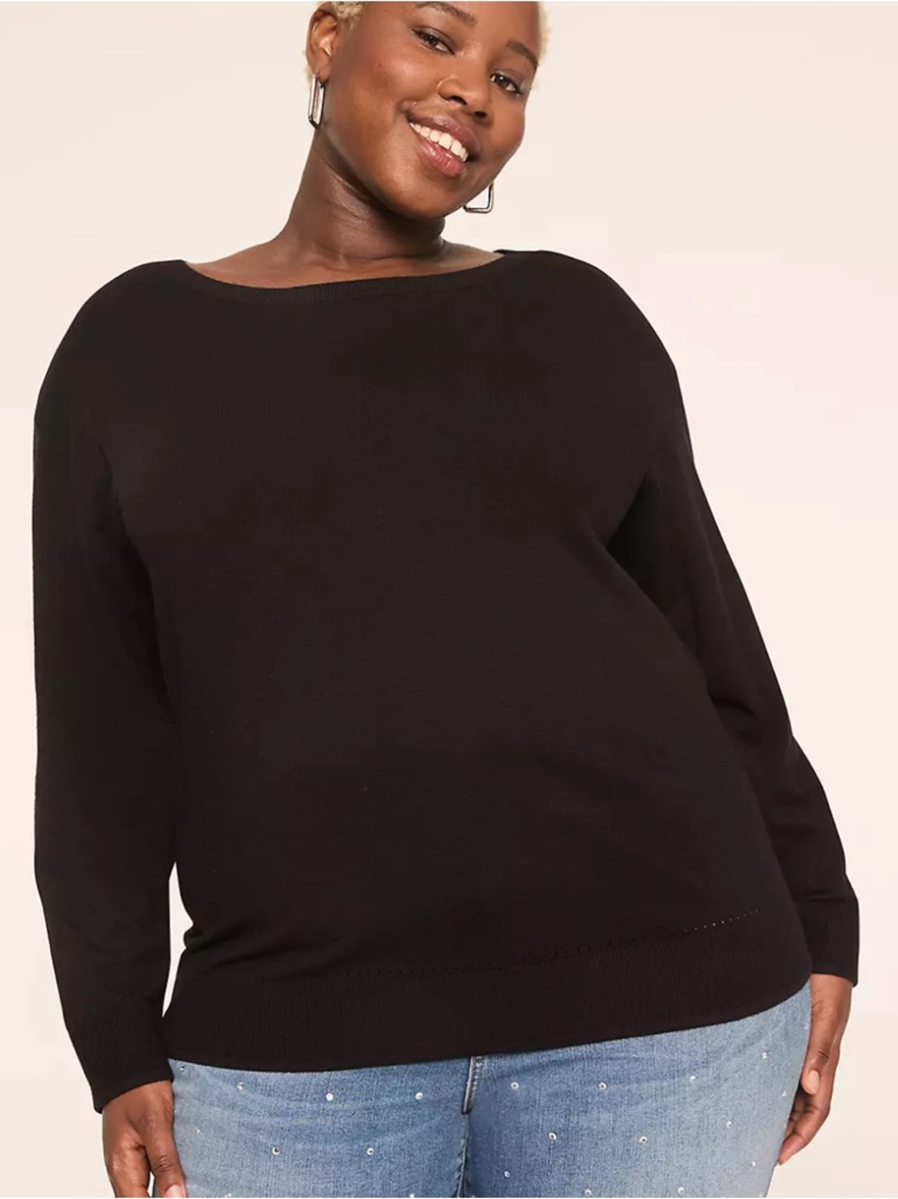 New! Lane Bryant Classic Black Women's Boatneck Sweater, Size 26/28